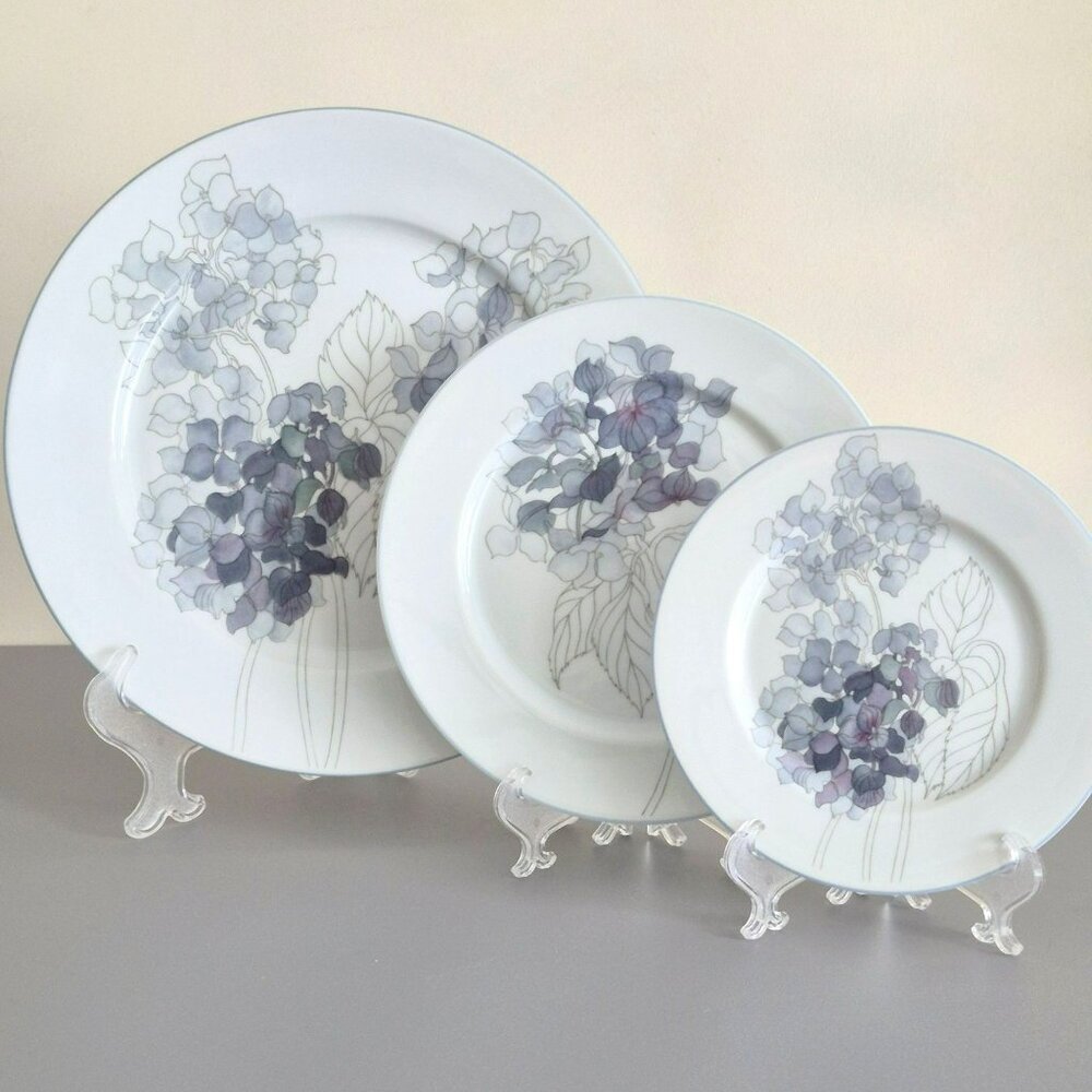 Vintage Block Spal Hydrangea Dinner, Salad & Bread Plate Set of 3, Cottagecore